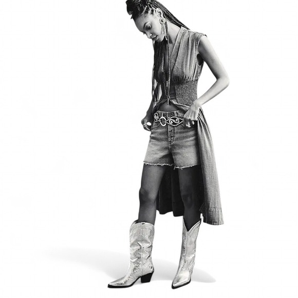 Maeve by Anthropologie Tommie Smocked Front Zip Denim Midi Dress Blue Sz M - Picture 10 of 12